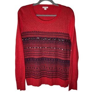 Woman's Bling Red Black Sweater Size XL